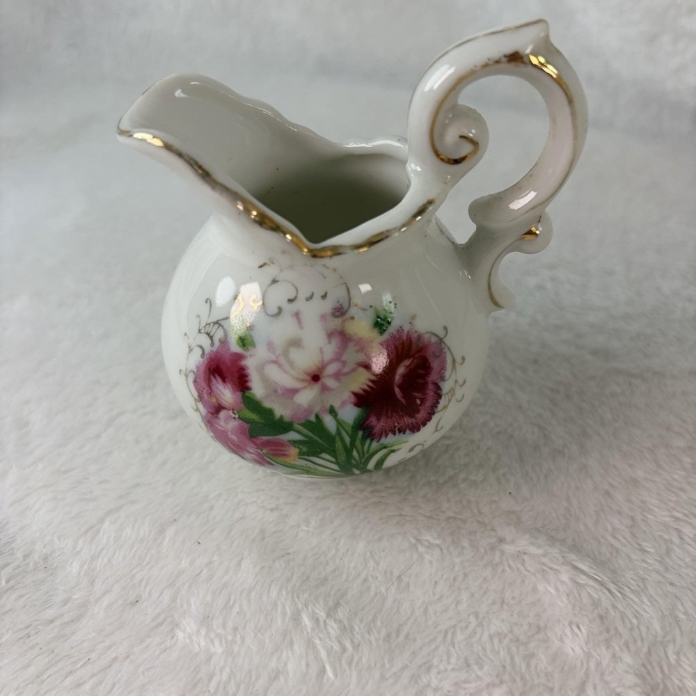 Vtg 50s Tilso Japan Miniature Porcelain Creamer Pitcher Floral Motif Gold 863/K